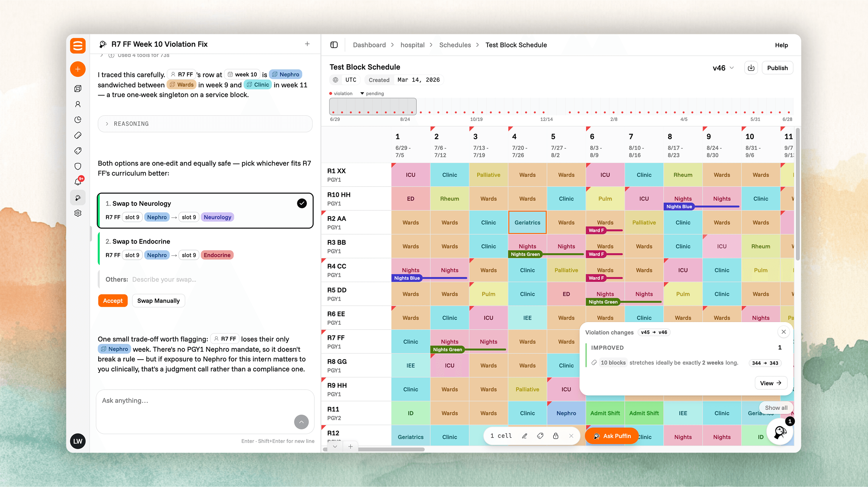 Standard Form schedule view